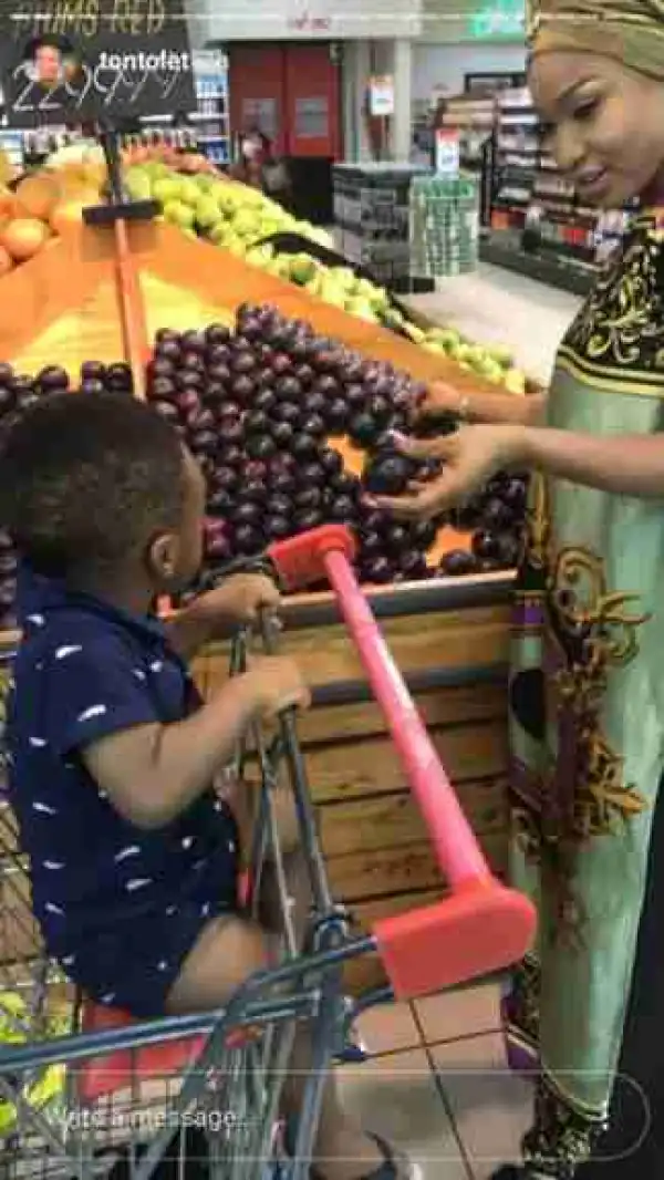 Actress Tonto Dikeh And Her Son Play Football As They Do Grocery Shopping (Photos)